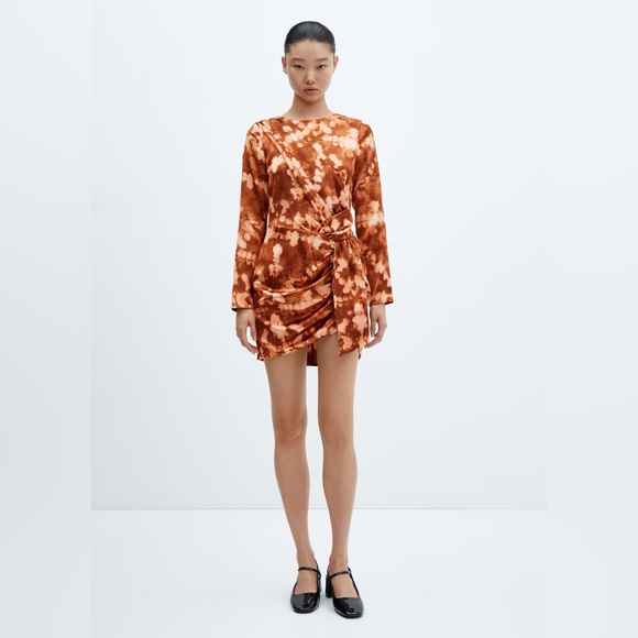 Mango brown short tie-dye draped dress NWT - Picture 3 of 5